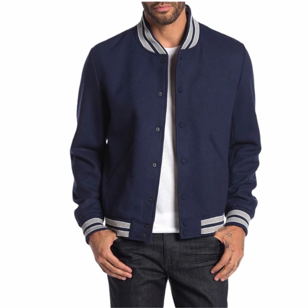 Slate & Stone  Wool Blend Varsity Jacket Navy Blue